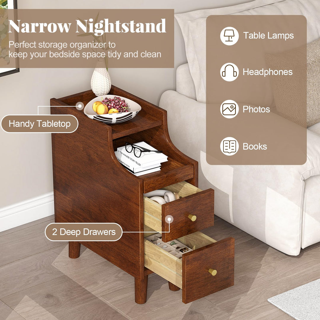 Giantex Narrow Nightstand with 2 Drawers for Small Spaces