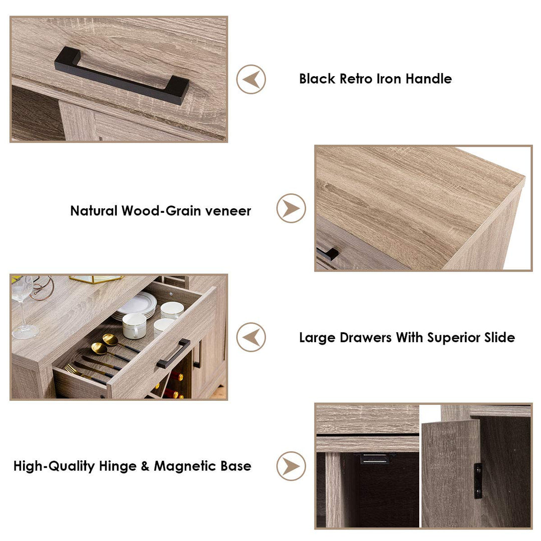 Giantex Buffet Cabinet, Farmhouse Sideboard with 2 Large Storage Drawers, Detachable Wine Rack(Gray)