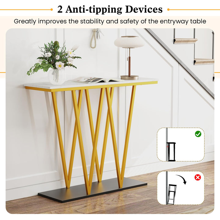 Giantex Gold Entryway Table 40 Inch Modern Console Table with Faux Marble Table and Metal Frame
