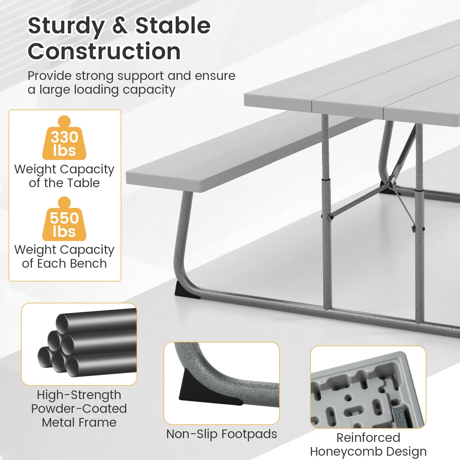 Giantex Folding Picnic Table - 6 FT Outdoor Table Bench Set for 8 Persons w/All-Weather HDPE Tabletop