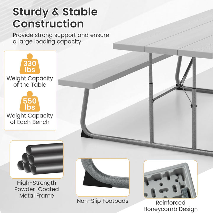 Giantex Folding Picnic Table - 6 FT Outdoor Table Bench Set for 8 Persons w/All-Weather HDPE Tabletop