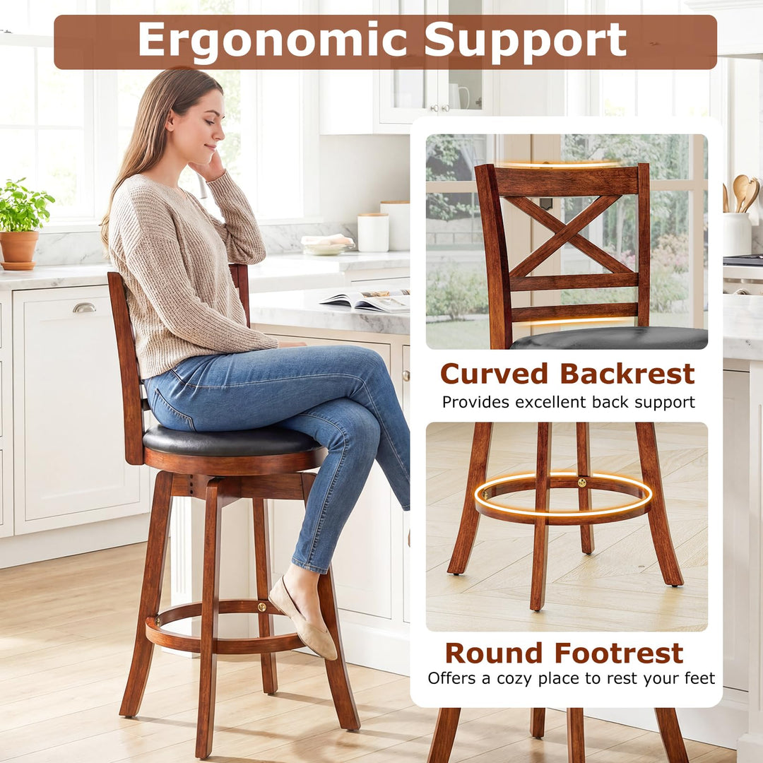 Giantex 25 Inch Swivel Bar Stools Set of 2/4 with PU Faux Leather Upholstered Seat