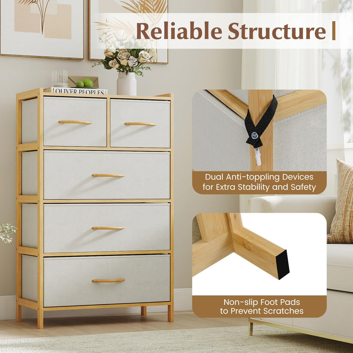 Giantex 5-Drawer Dresser for Bedroom Bamboo Storage Tower