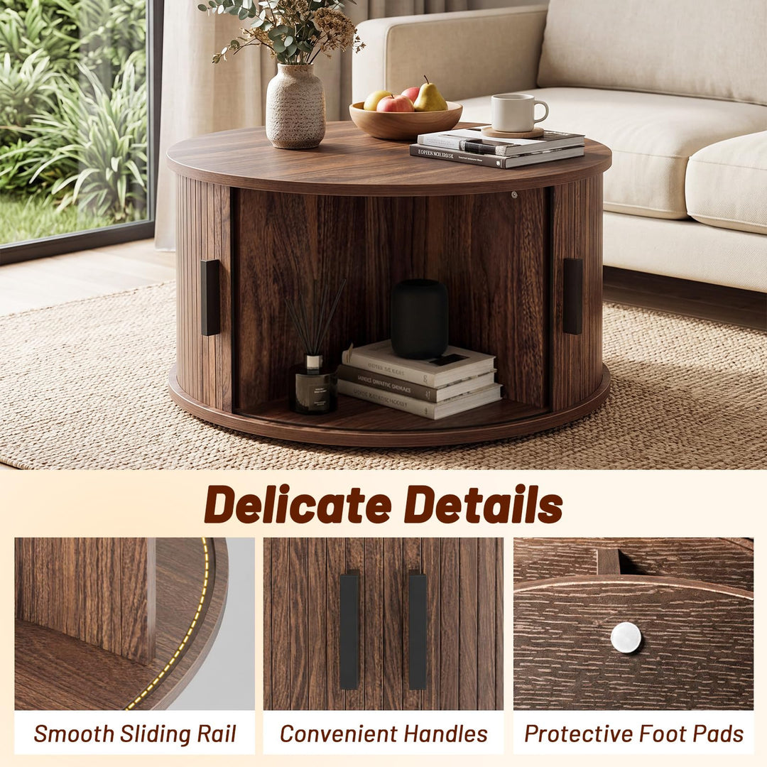 GIANTEX 23.5" Round Coffee Table with Hidden Storage