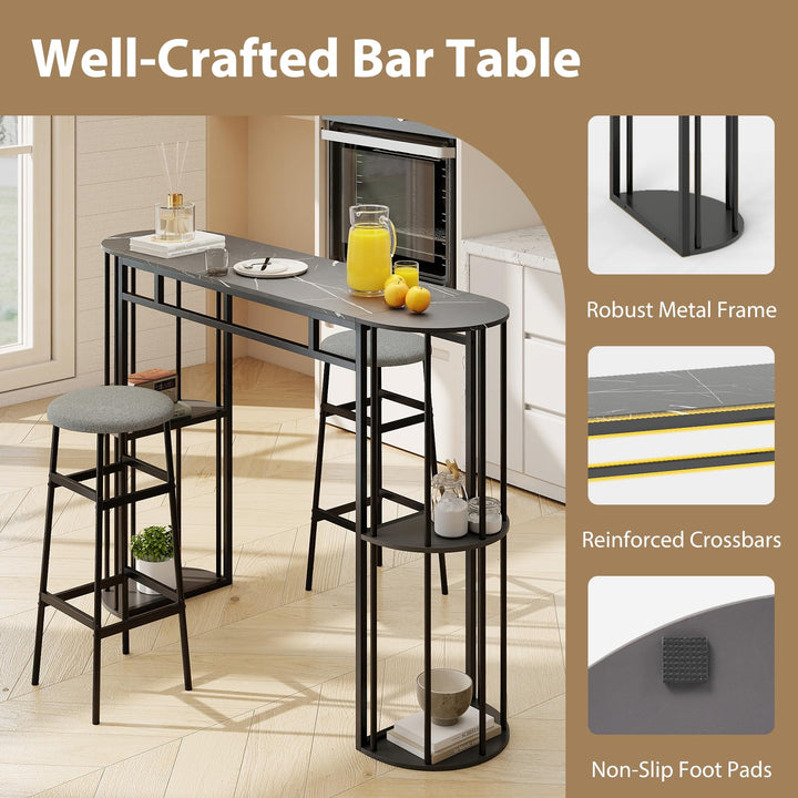Giantex 60 Inches Bar Table for 2-4 with Faux Marble Tabletop and Storage Shelves
