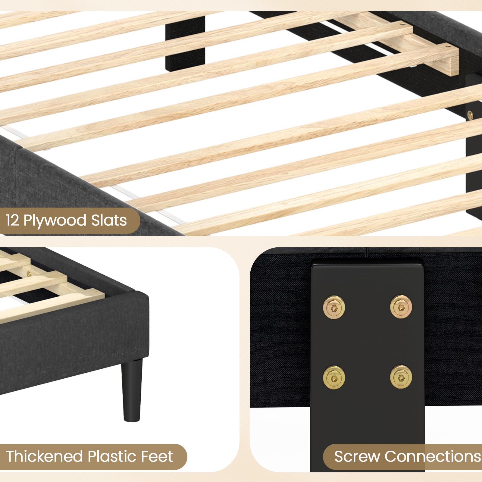 Modern Upholstered Platform Bed Frame with Geometric Tufting Headboard