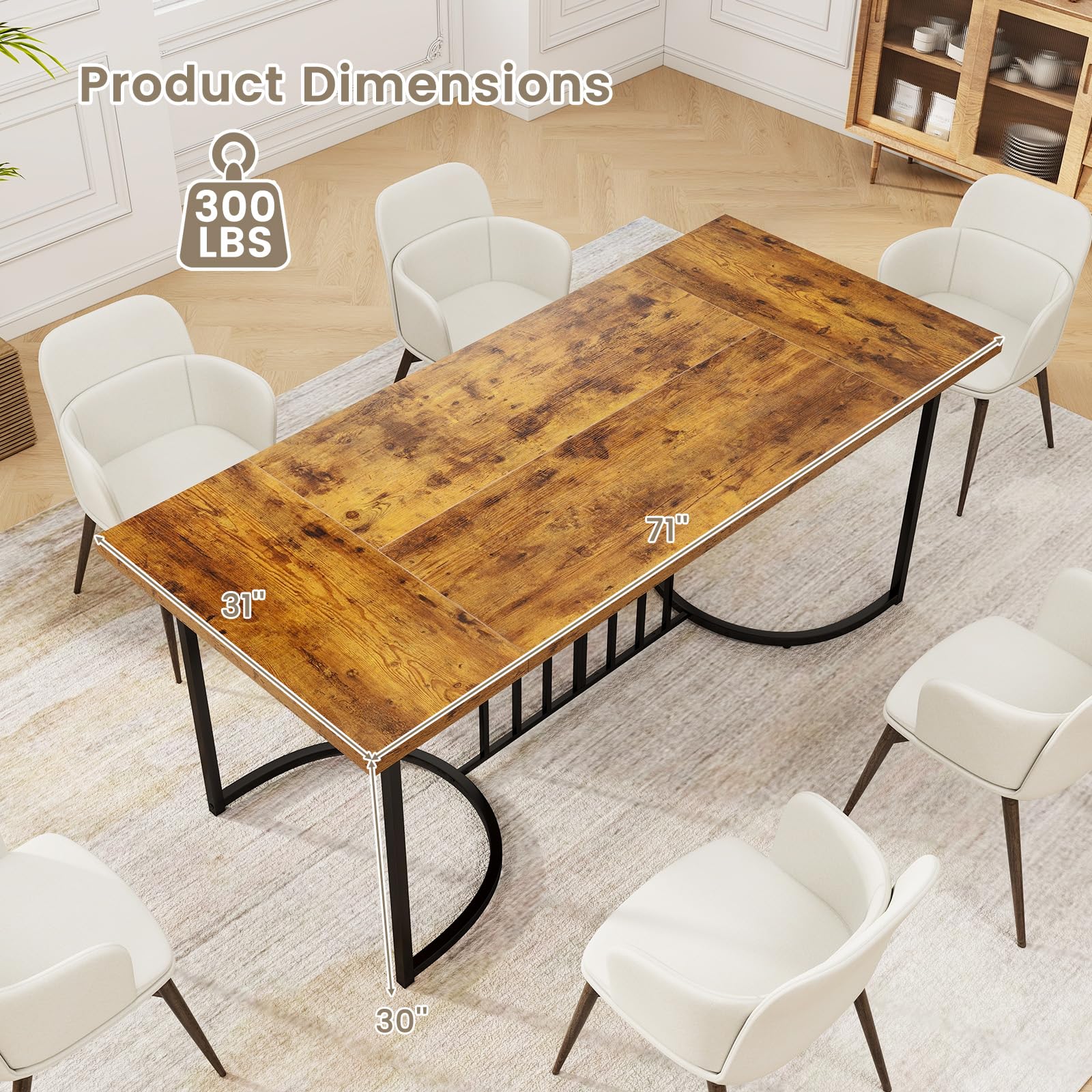 Giantex 71 Inch Large Dining Table for 6-8 People, Farmhouse Rectangular Kitchen Table with Metal Frame