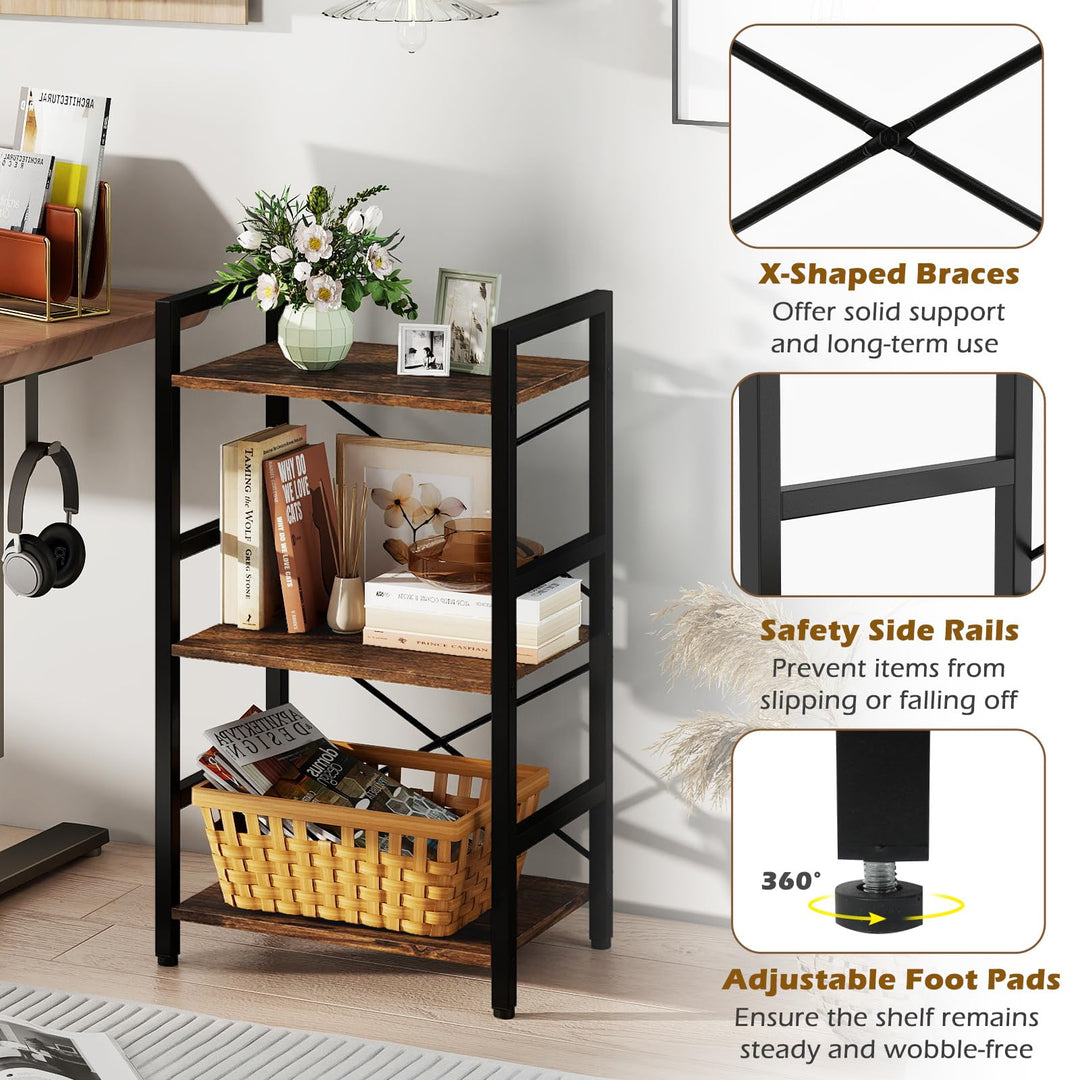 Giantex 3-Tier Bookshelf Narrow Freestanding Display Shelf with Metal Frame &amp; Wooden Storage Racks