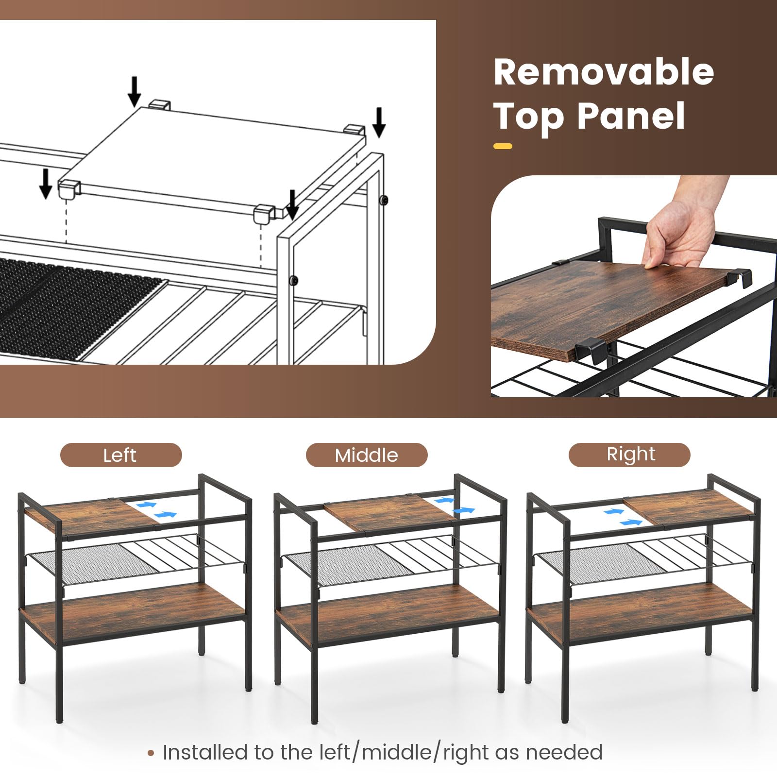 Giantex 3-Tier Storage Rack, 24" Compact Shelving Unit Storage Shelves with Unique Removable Panel for Different Heights