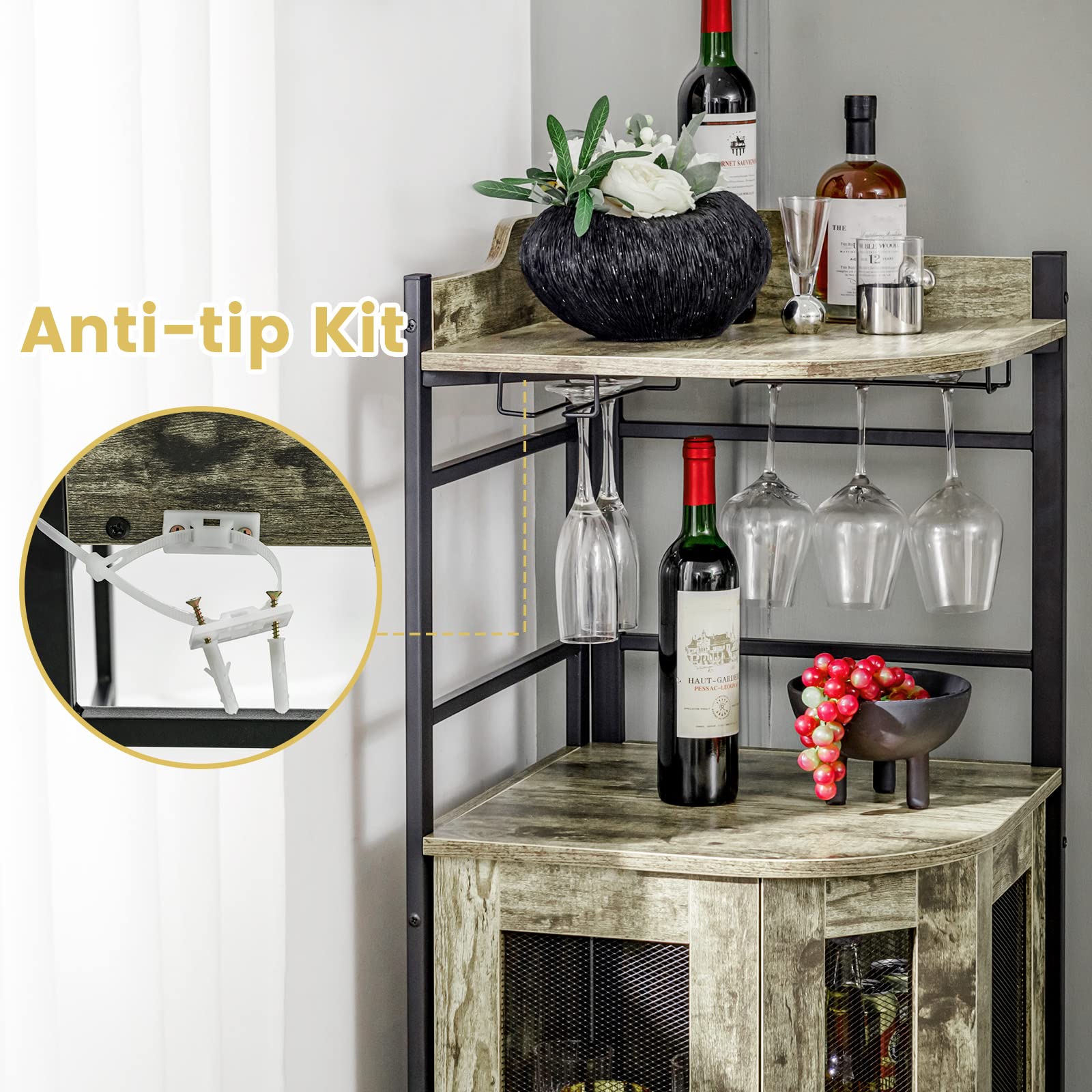 Giantex Corner Bar Cabinet with Glass Holder