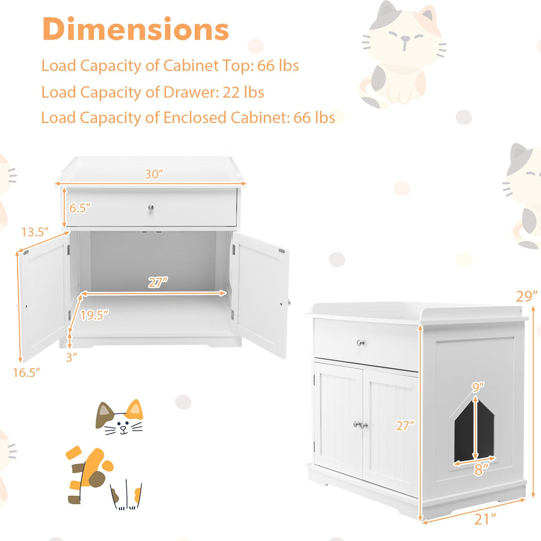 Giantex Cat Litter Box Enclosure - Cat Washroom Hidden Furniture with Large Drawer