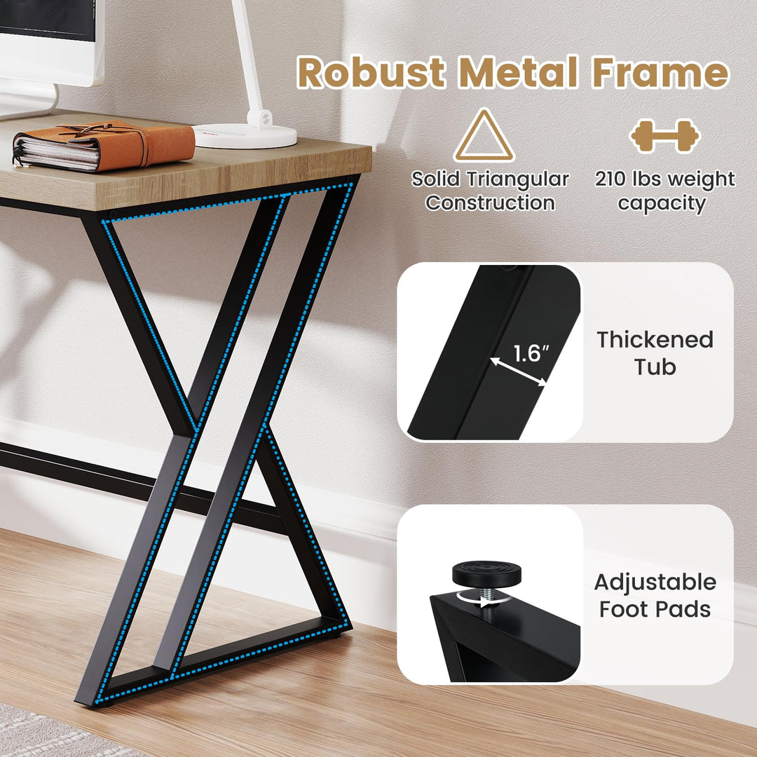 Giantex Large Computer Desk 59" Industrial Home Office Desk with Z-Shaped Metal Leg & Crossbar