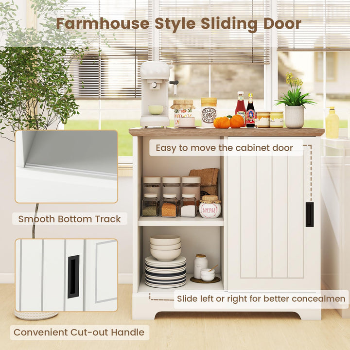 Giantex Small Sideboard Buffet Cabinet Farmhouse Kitchen Storage Cabinet with Fluted Sliding Door
