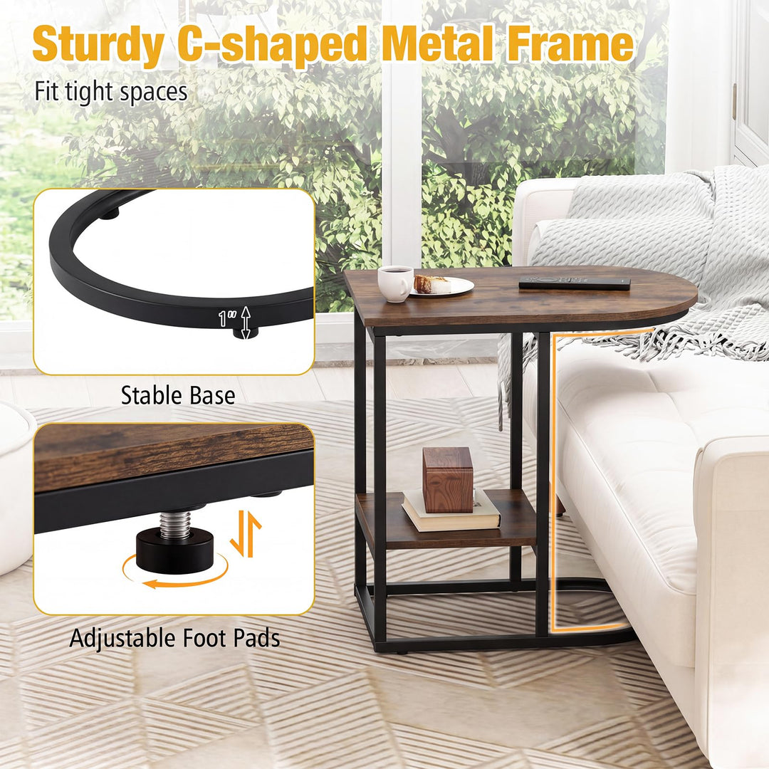 Giantex C Shaped End Table with Industrial Wood Tabletop (1/2)