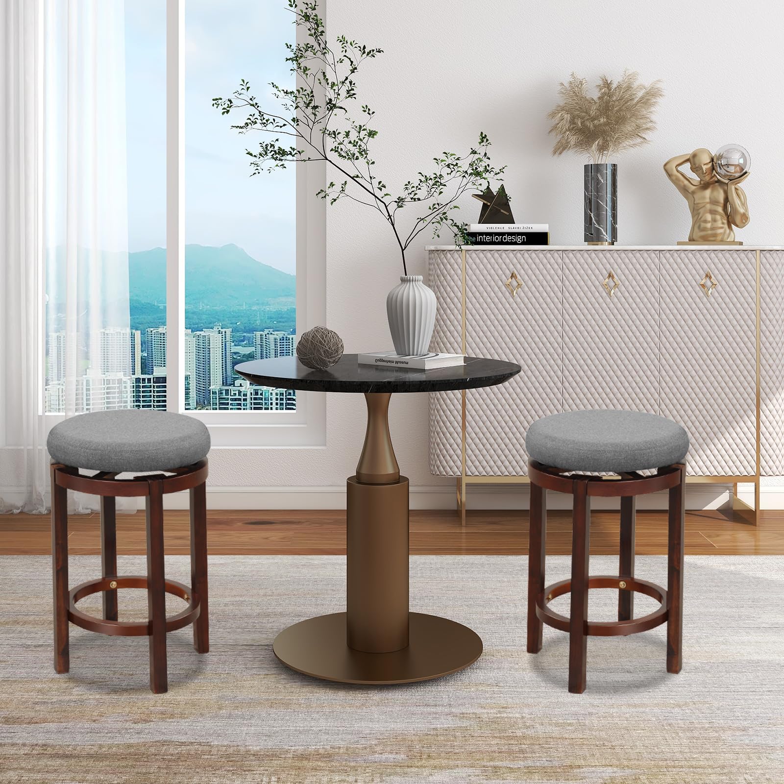Giantex Counter Height Stool Set of 2, 26 Inch Swivel Bar Stool with Padded Cushion & Rubber Wood Legs