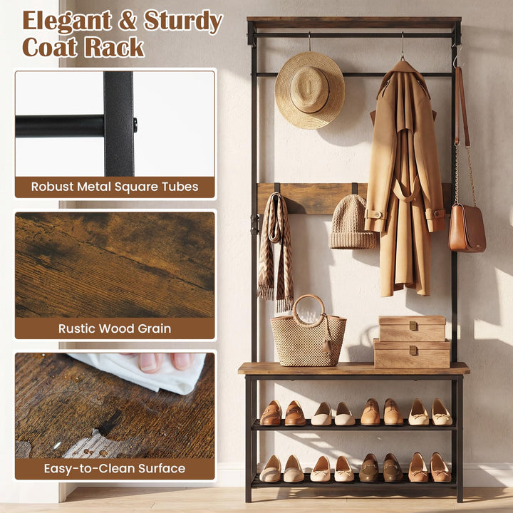 Giantex 4 in 1 Hall Tree with Bench and Shoe Storage