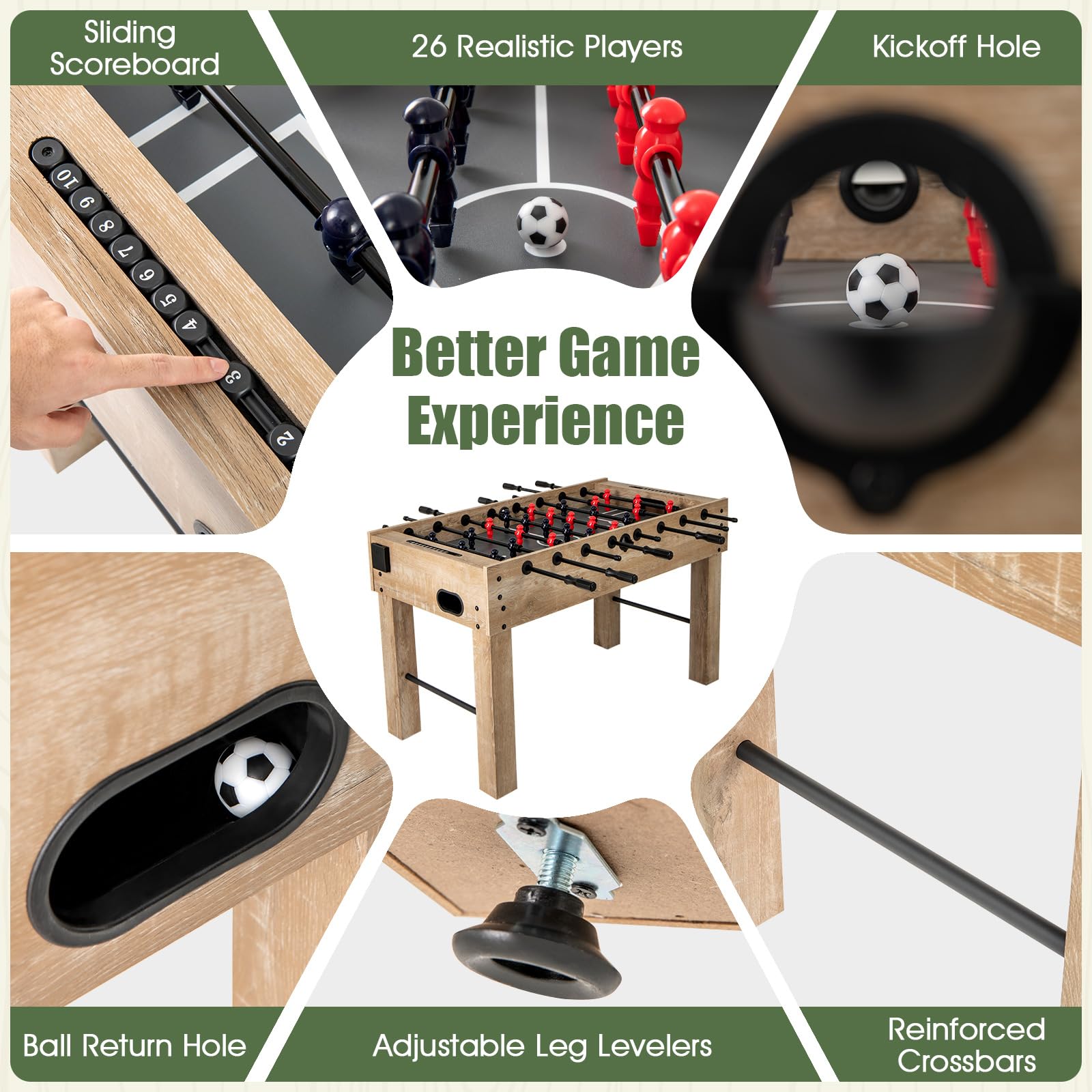 Giantex 54" Foosball Table Adult Size, Full Size Arcade Soccer Table Game w/2 Balls & 2 Cup Holders