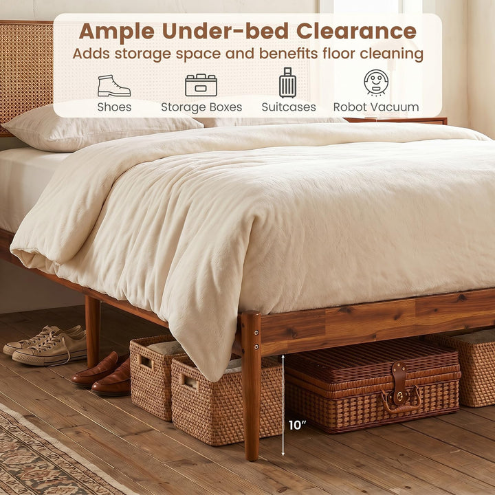 Giantex Wooden Bed Frame Full/Twin/Queen Size with Rattan Headboard