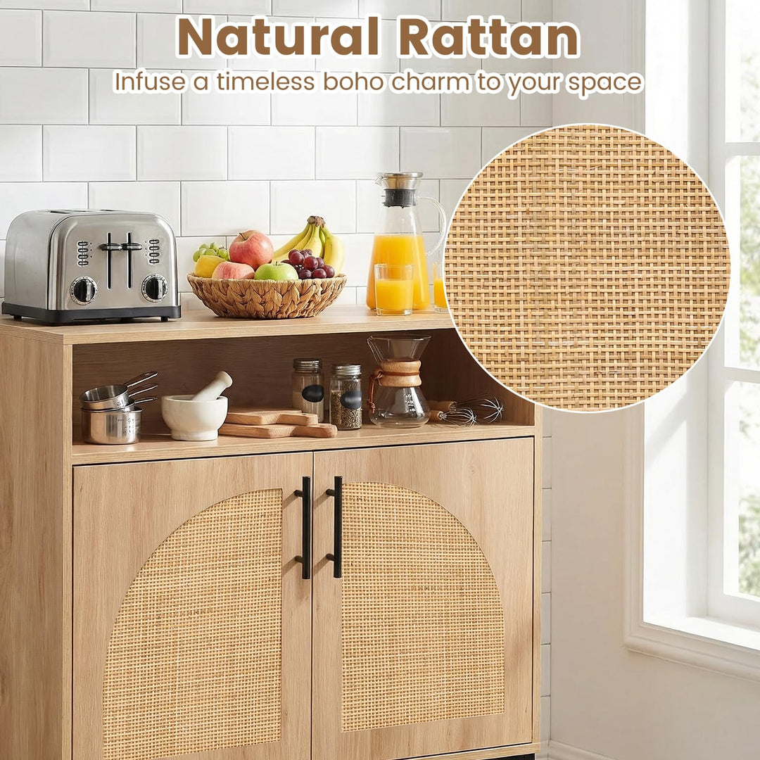 Giantex 32" Sideboard Buffet Cabinet with 2 Natural Rattan Decorated Doors (1/2)