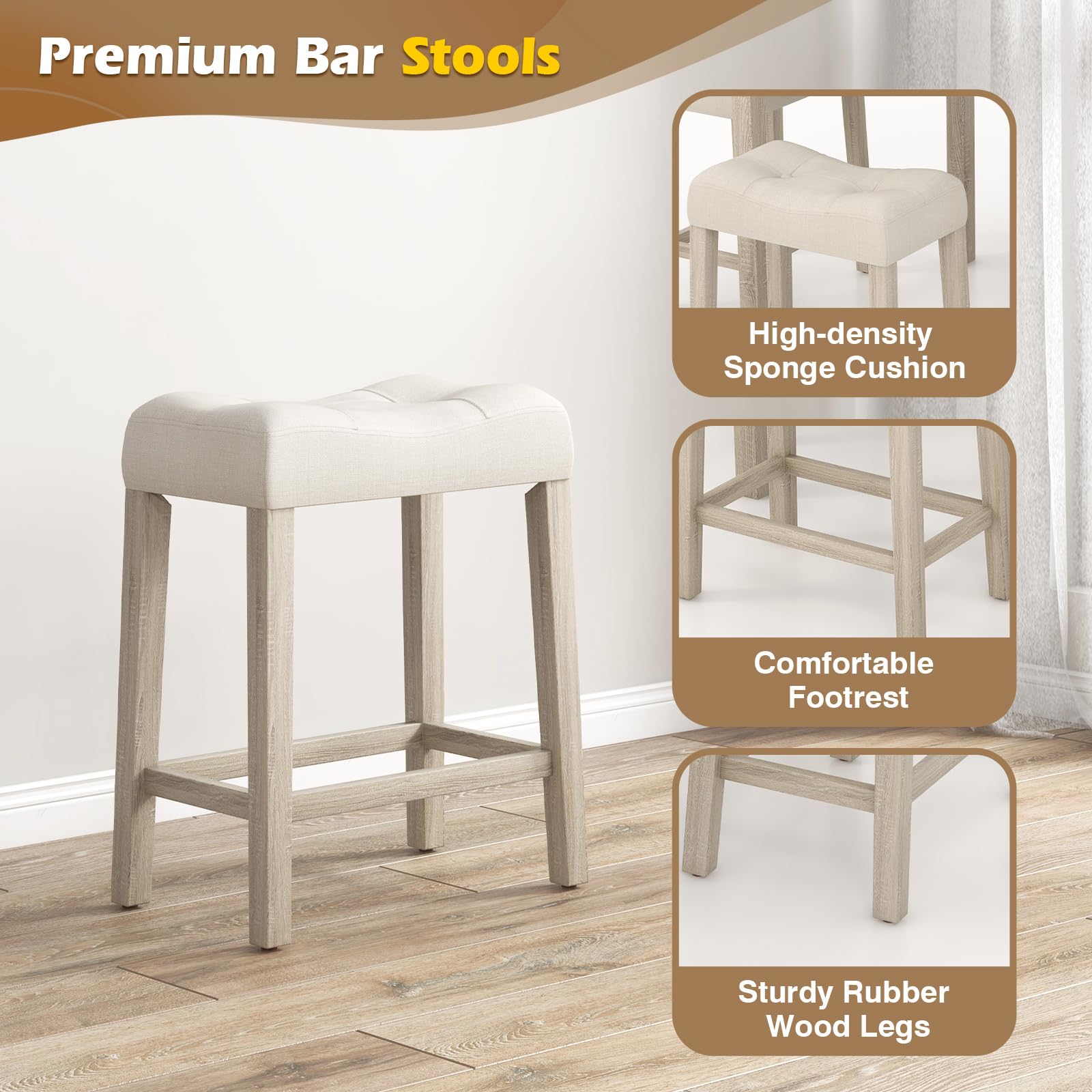 Giantex Dining Table Set for 4, 5-Piece Bar Table Set with 35”x35 Square Table, 18”x11 Padded Stools
