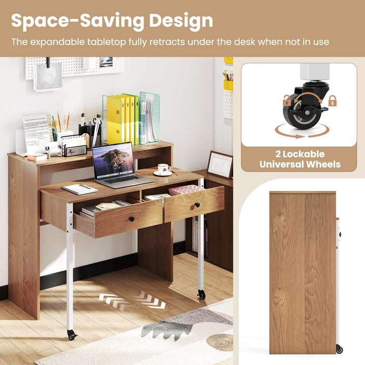 Giantex Small Computer Desk with Hutch & Drawers
