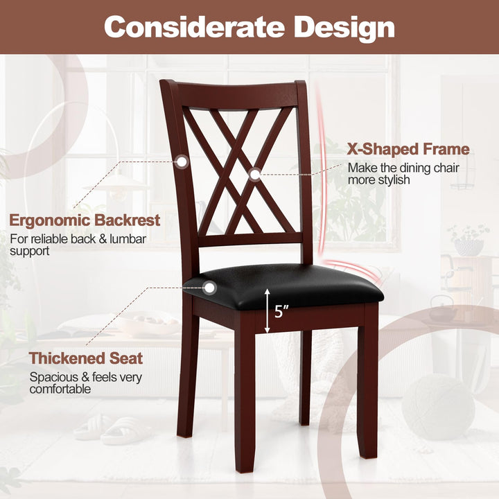 Giantex Wood Dining Chairs Set of 2, Faux Leather Upholstered Kitchen Chairs with Rubber Wood Legs