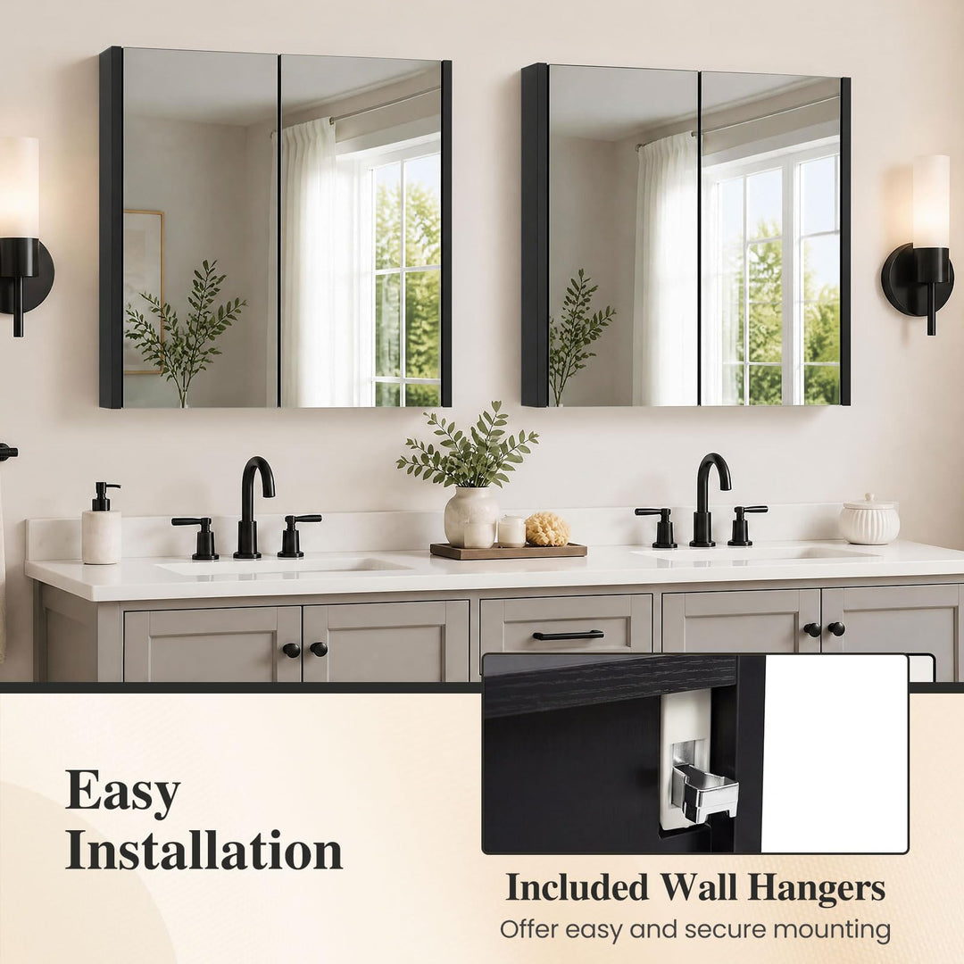 GIANTEX Bathroom Wall Cabinet with 2 Mirror Doors