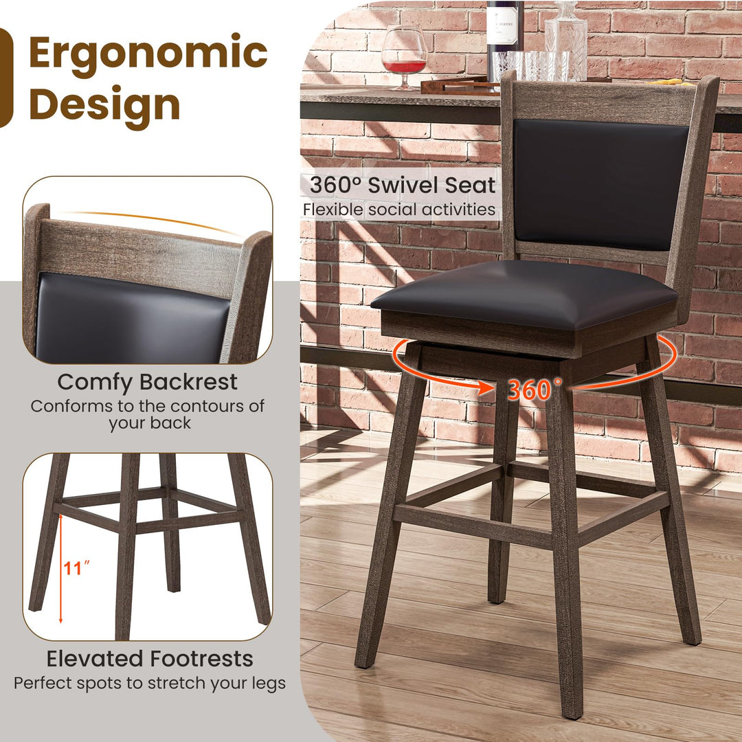 Giantex 29" Bar Stools Set, Upholstered Swivel Bar Chairs with Ergonomic Back