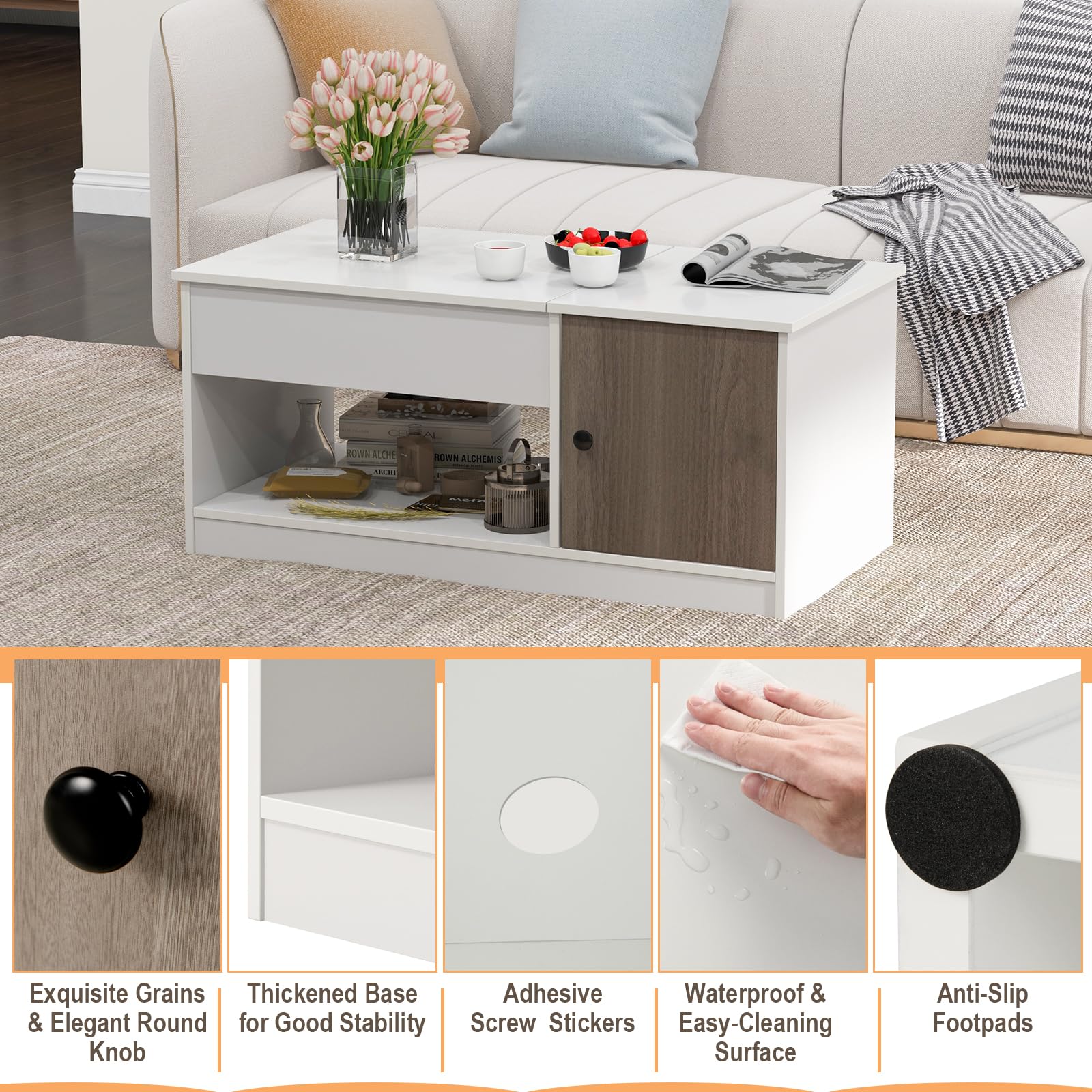 Giantex Lift-Top Coffee Table, Modern Center Table w/Lift Tabletop, Open & Hideaway Compartments