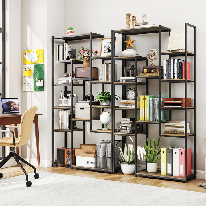 Giantex 71" Geometric Bookshelf | Vintage Tall Bookcase w/ 12 Open Shelves