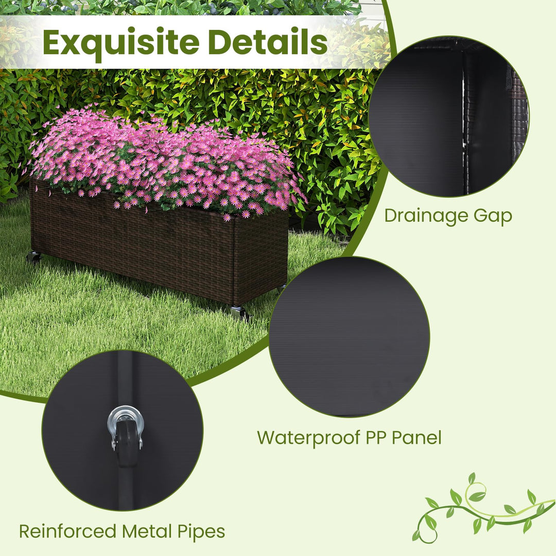 Giantex 38”x12”x14" Wicker Raised Garden Bed with Wheels