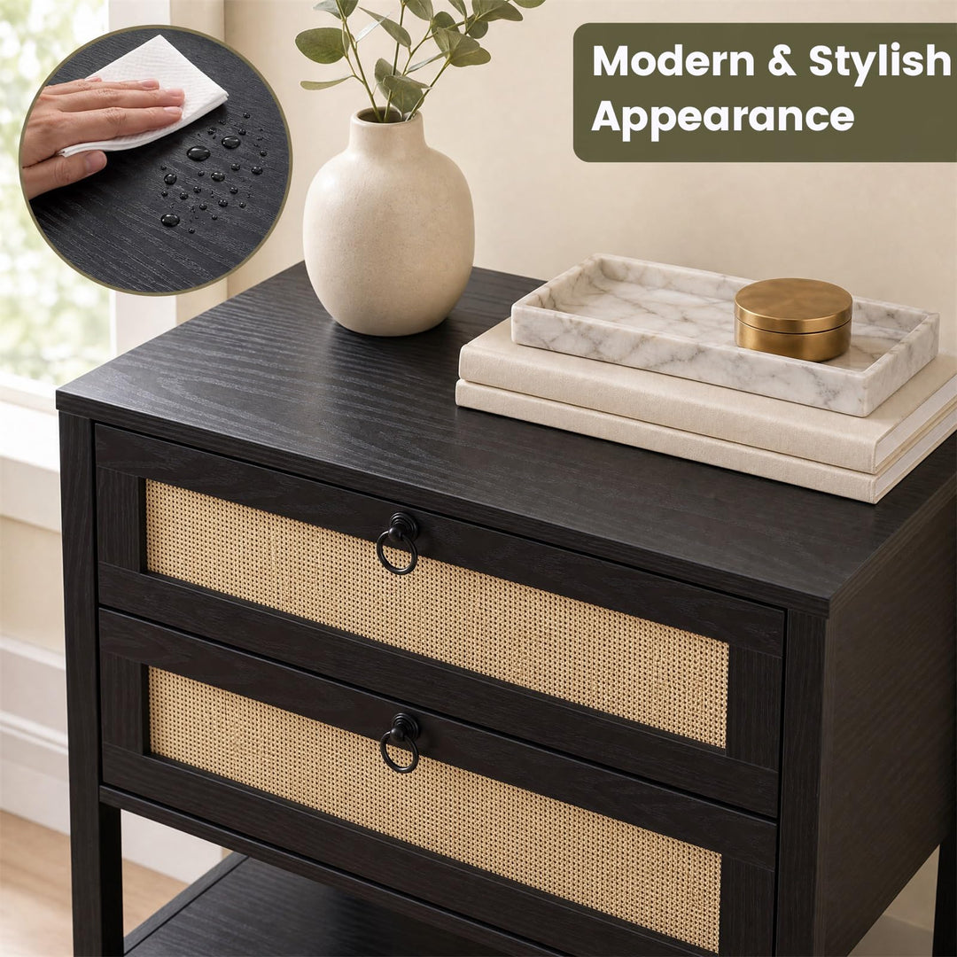 GIANTEX 27" Wide Rattan Nightstand with 2 Drawers (1/2)