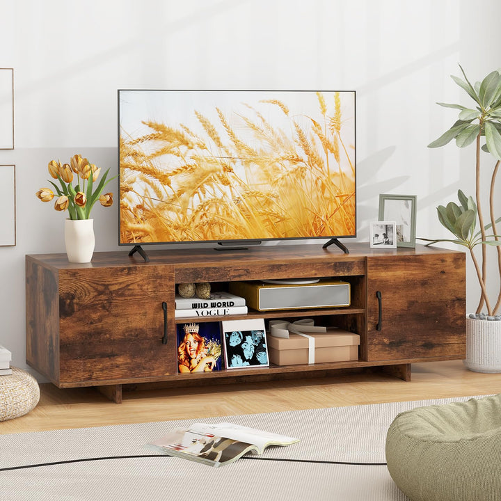Giantex TV Stand with Power Outlet for TVs up to 70”, Entertainment Center w/ 2 Cable Holes, Open Shelves