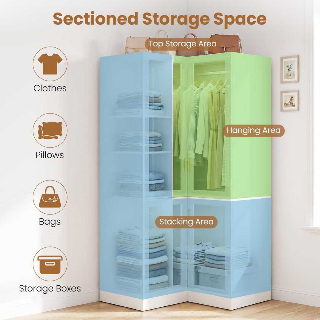 GIANTEX 70" L-shaped Armoire Wardrobe Closet with Glass Doors &amp; Adjustable Shelves