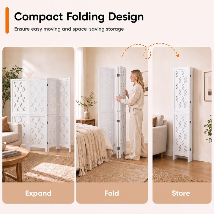 GIANTEX Folding Room Divider | Wood Privacy Screen with Wave Cutout