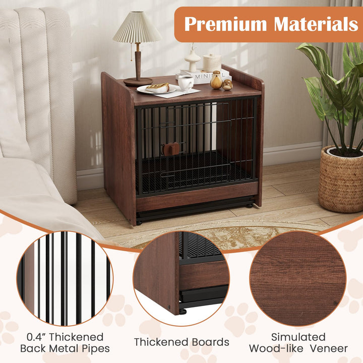 Giantex Dog Crate End Table - Wooden Dog Kennel Furniture with Removable Pull-Out Tray