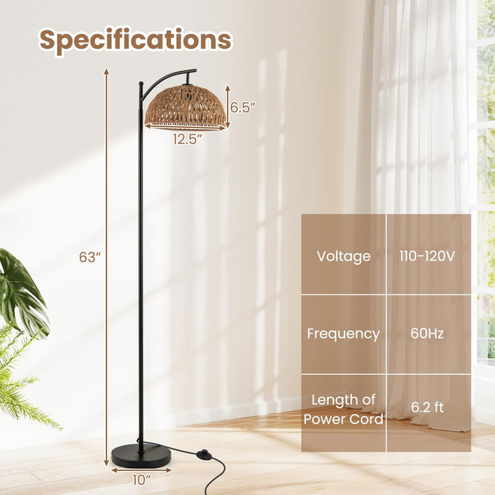 Giantex Boho Floor Lamp with Handwoven Paper Rope Shade Arc Standing Lamp with E26 Socket & Foot Switch