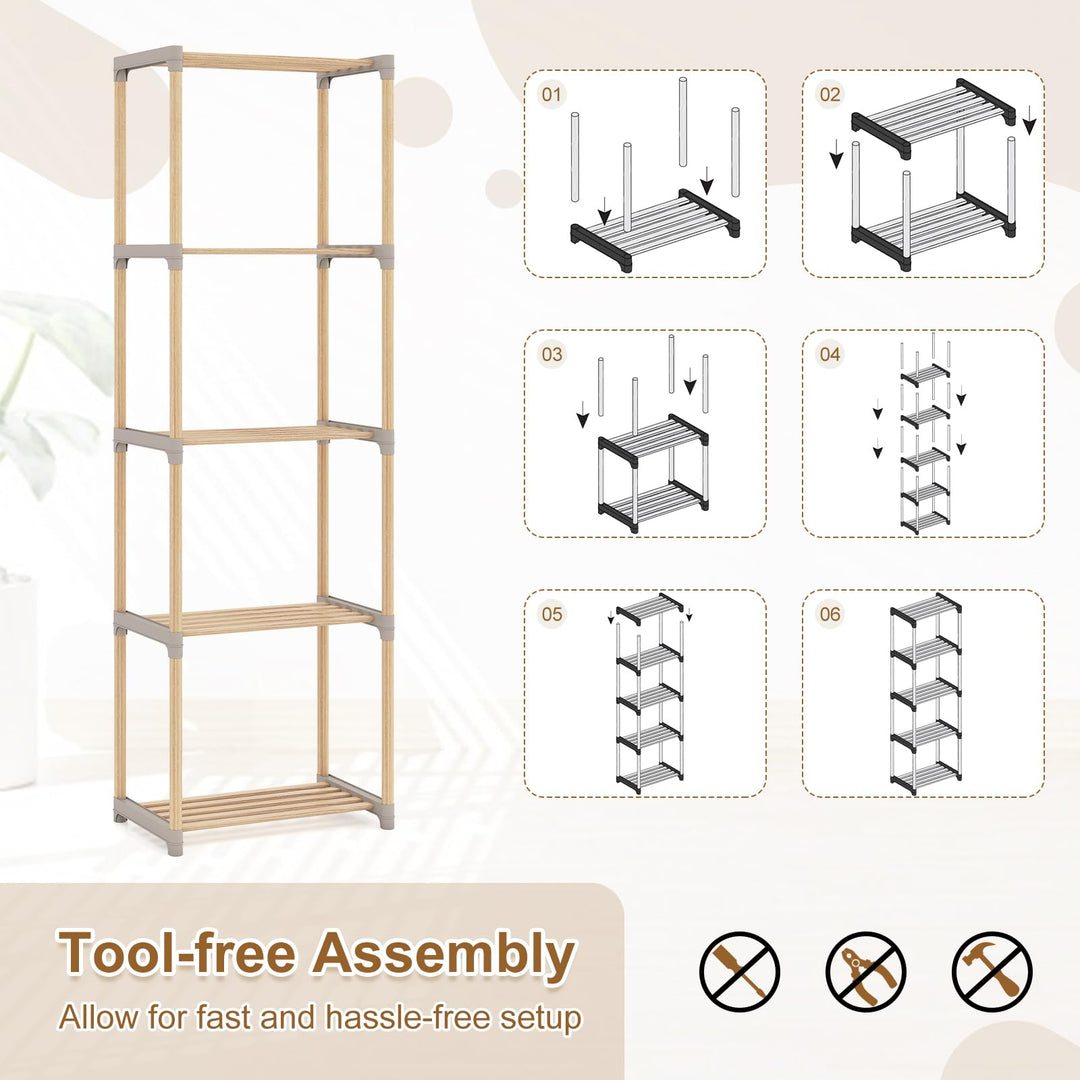 Giantex 5-Tier Bookshelf | Pine Wood Bookcase with Freestanding Storage Organizer
