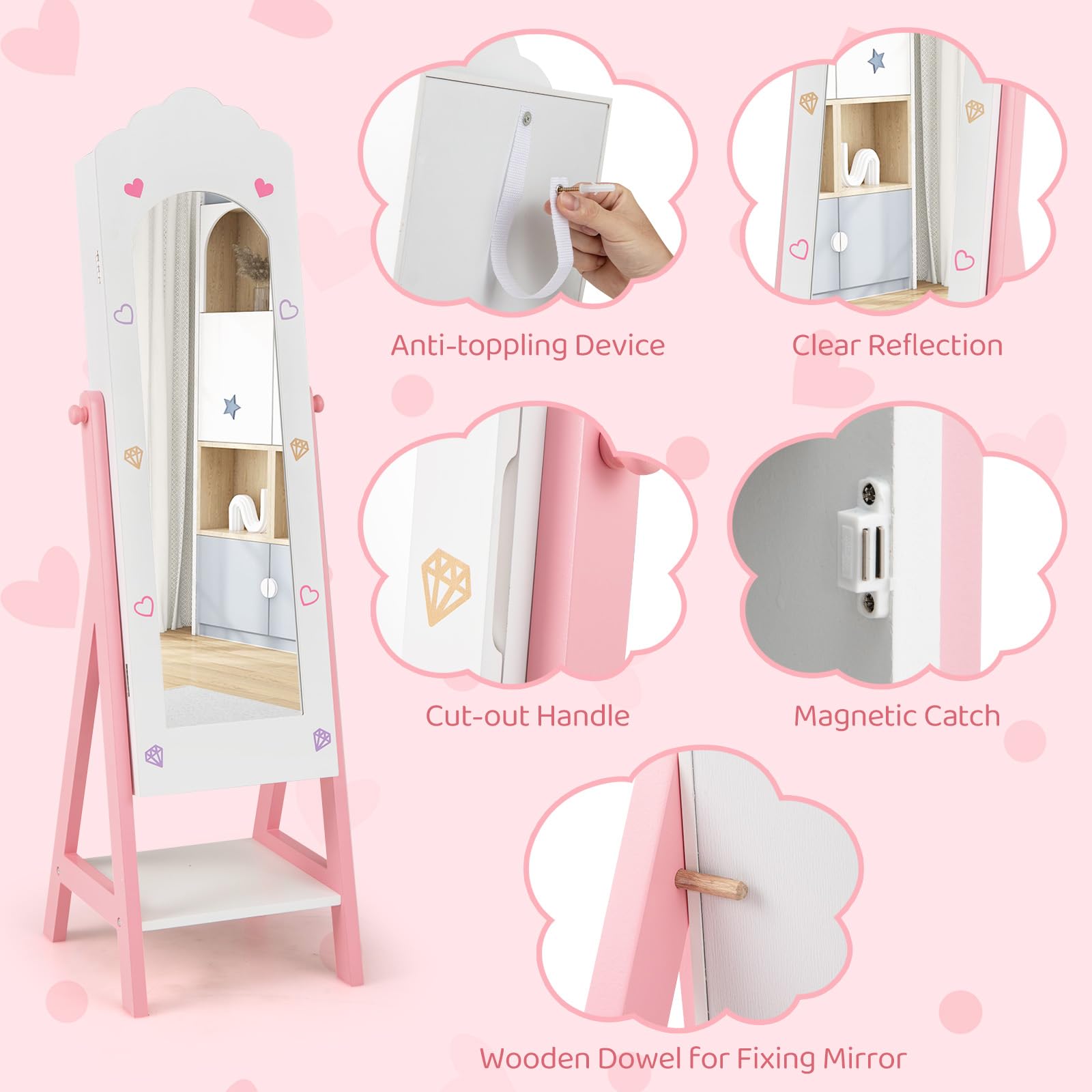 CHARMAID Kids Jewelry Organizer with Full Length Mirror