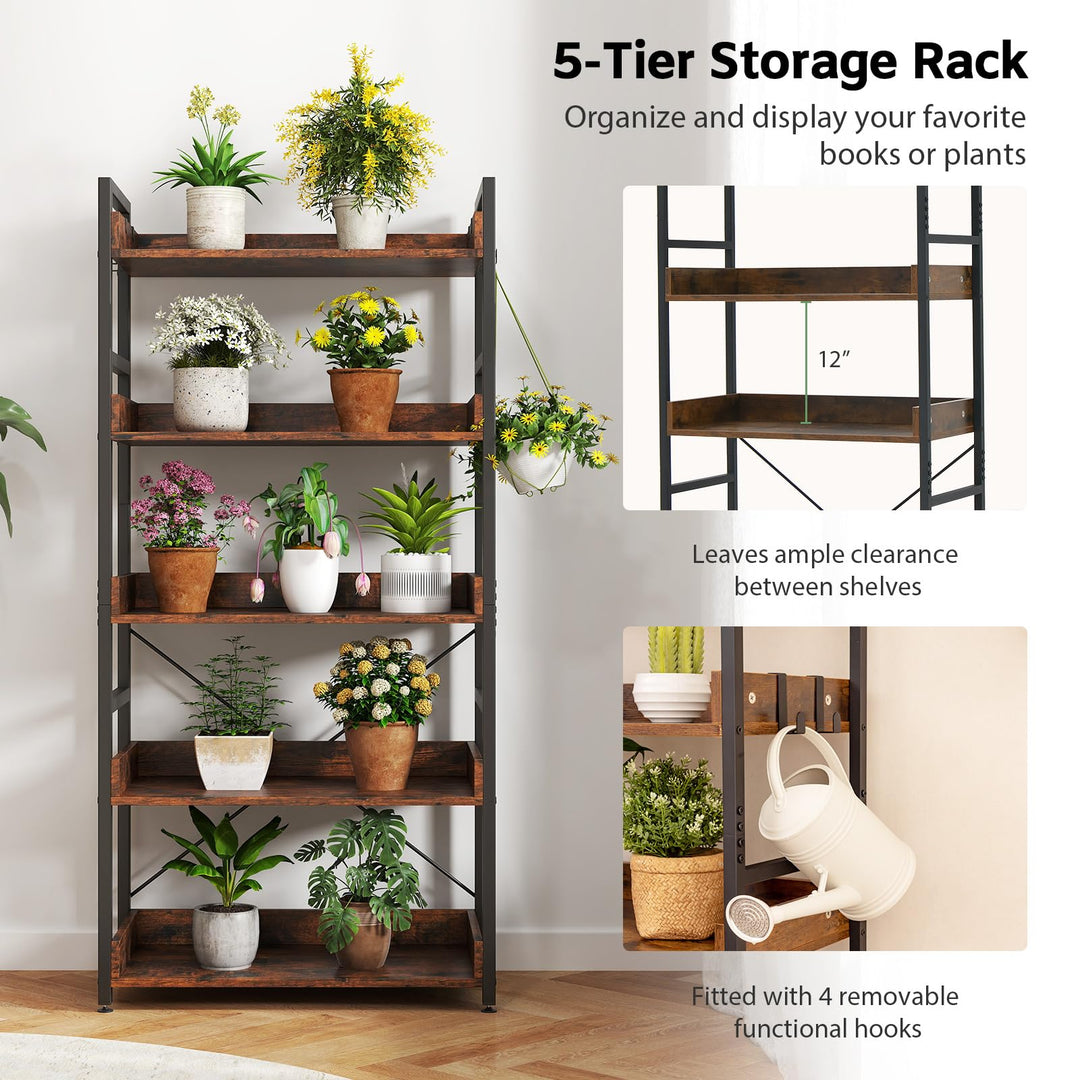 Giantex 5 Tier Bookshelf with 4 Hooks for Living Room
