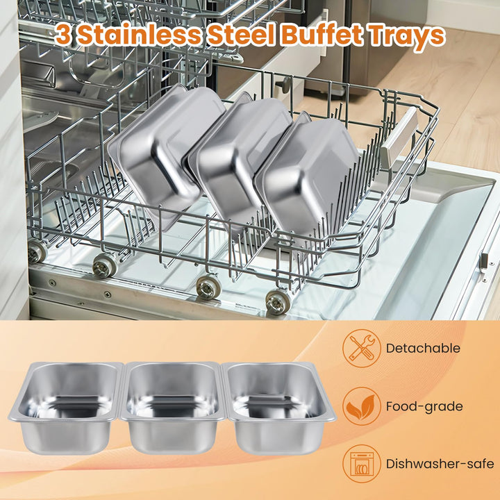 Giantex Electric Buffet Server & Warming Tray 3 Stainless Steel Pans with Lids