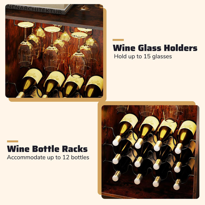 Giantex Wine Bar Cabinet with LED Light Kitchen Buffet Sideboard
