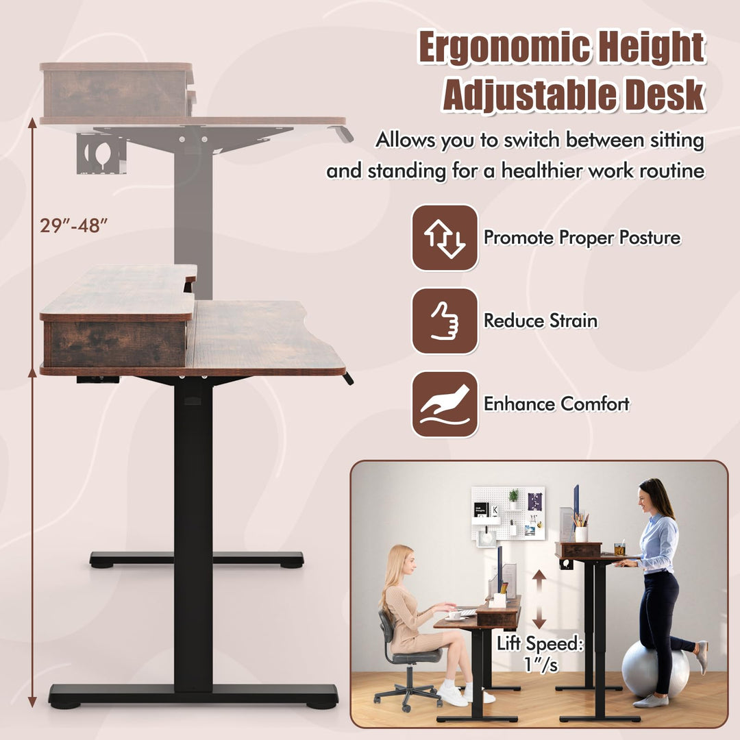 Giantex Electric Standing Desk with 2 Drawers, 63" x 24"