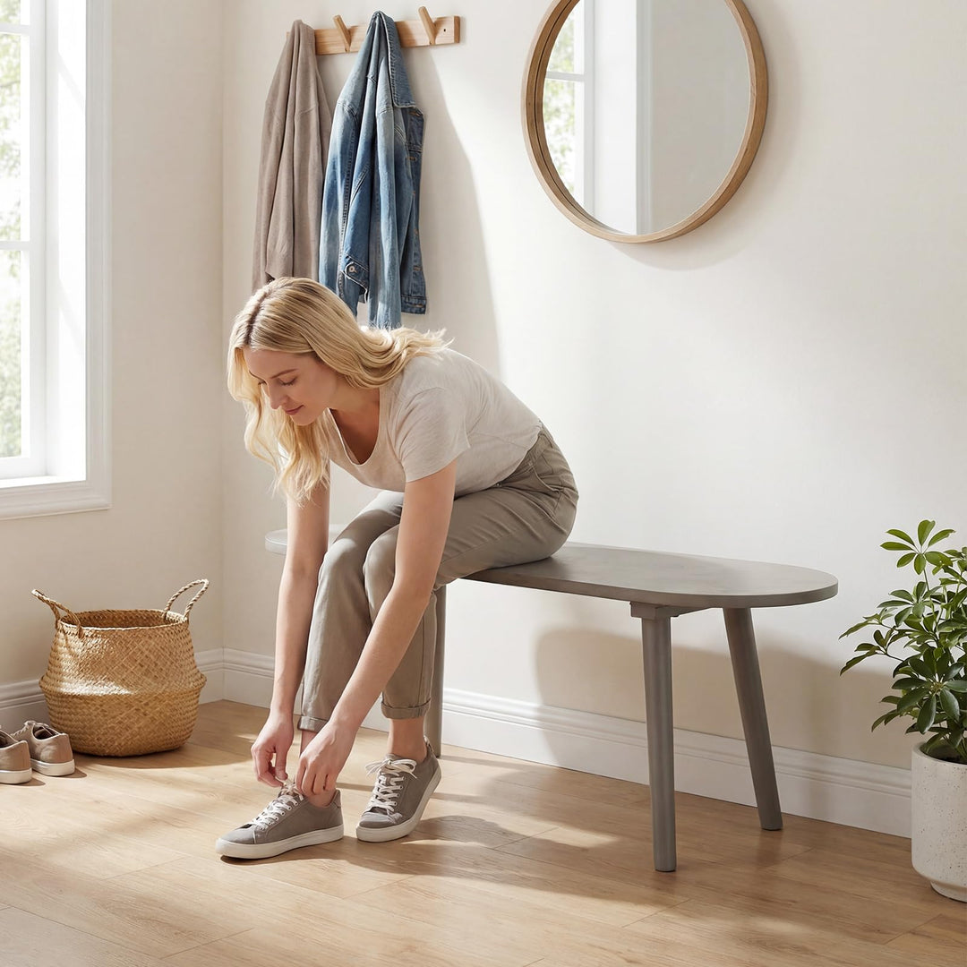 Giantex 43 Inch Solid Wood Farmhouse Dining Bench Rustic Wooden Entryway Bench with Rubber Wood Legs