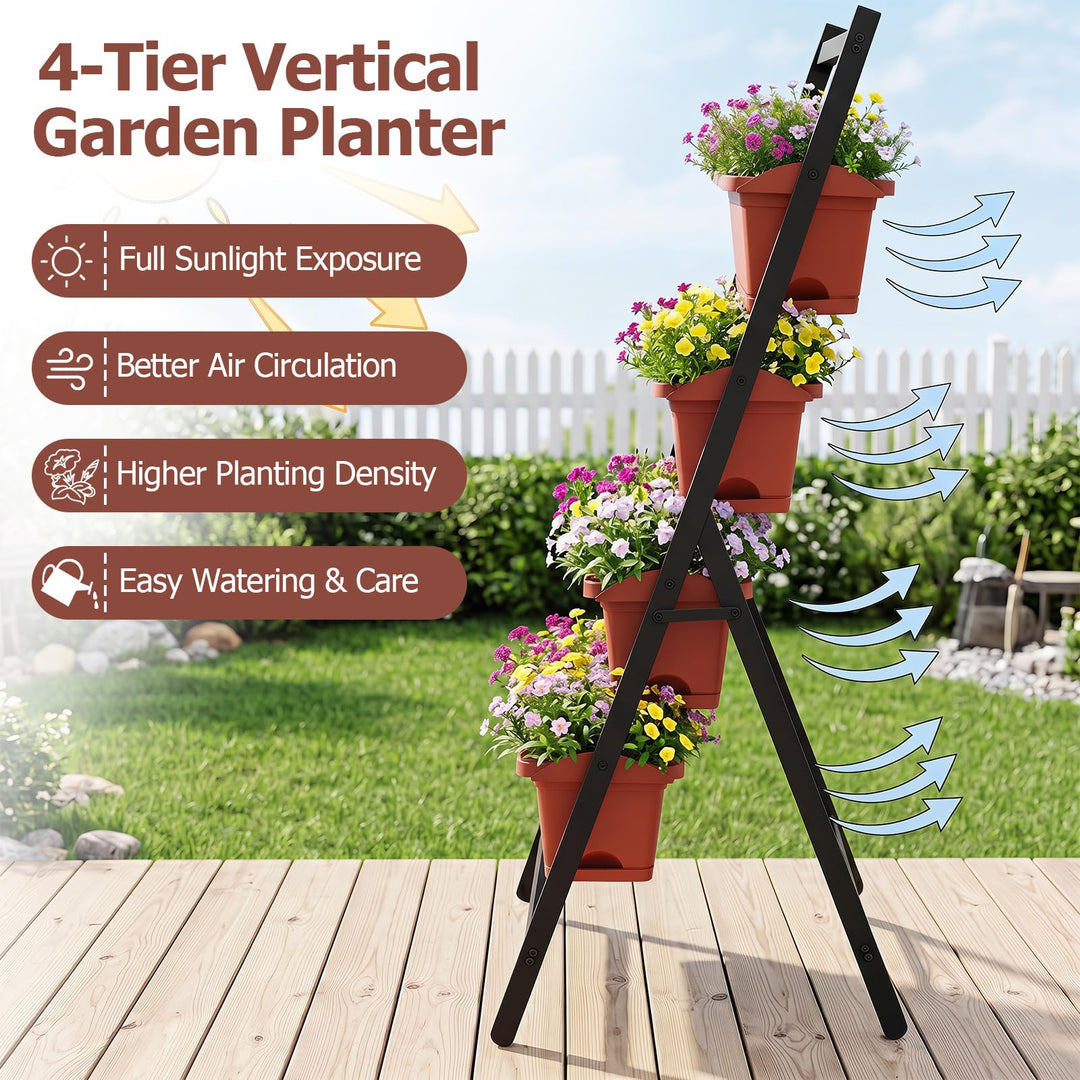 Giantex 4-Tier Vertical Garden Planter with 4 Container Boxes &amp; Drainage System (1/2)