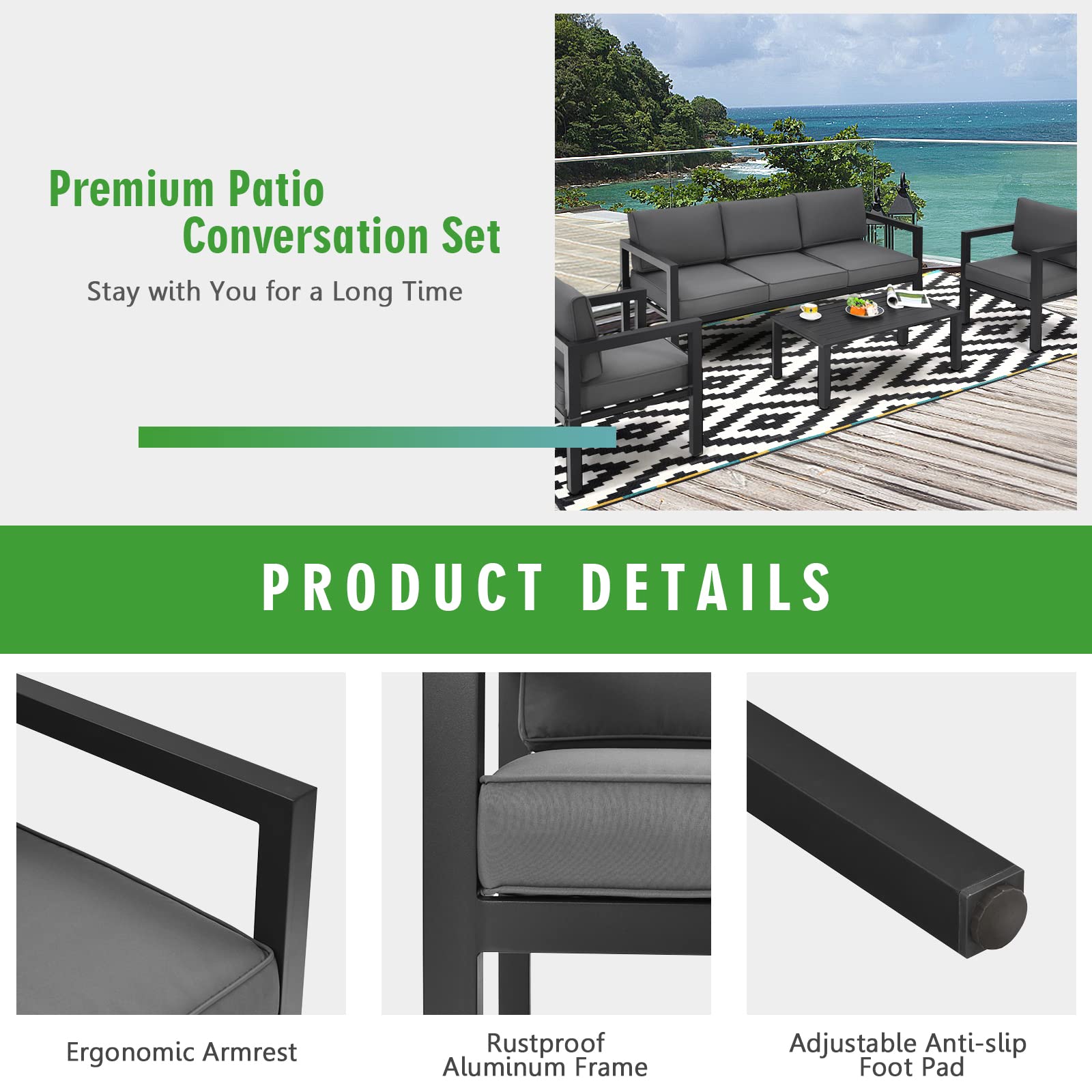 Giantex 4 Pieces Patio Furniture Set, Outdoor Aluminum Conversation Set
