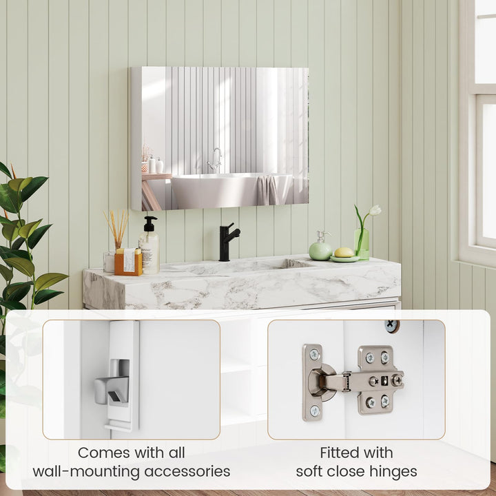 Giantex Wall Mounted Medicine Cabinet with 3 Frameless Mirrored Doors & Mounting Hardware