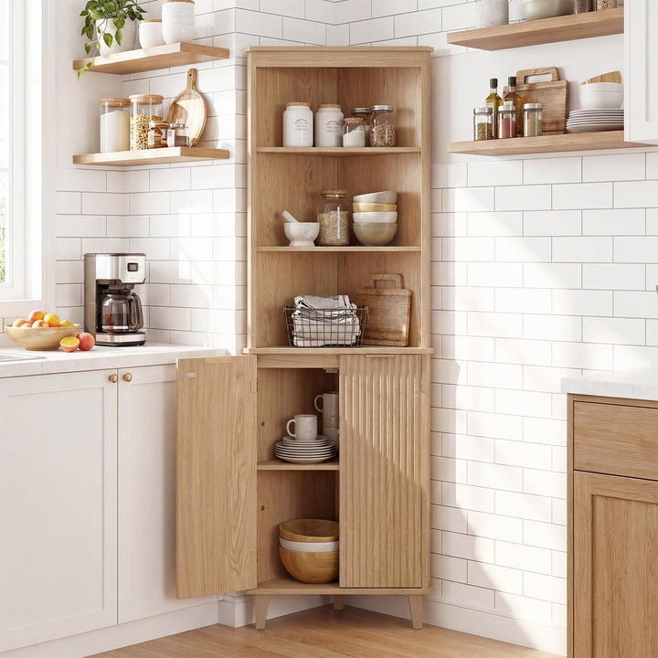 Giantex 68" Tall Corner Cabinet with Fluted Doors