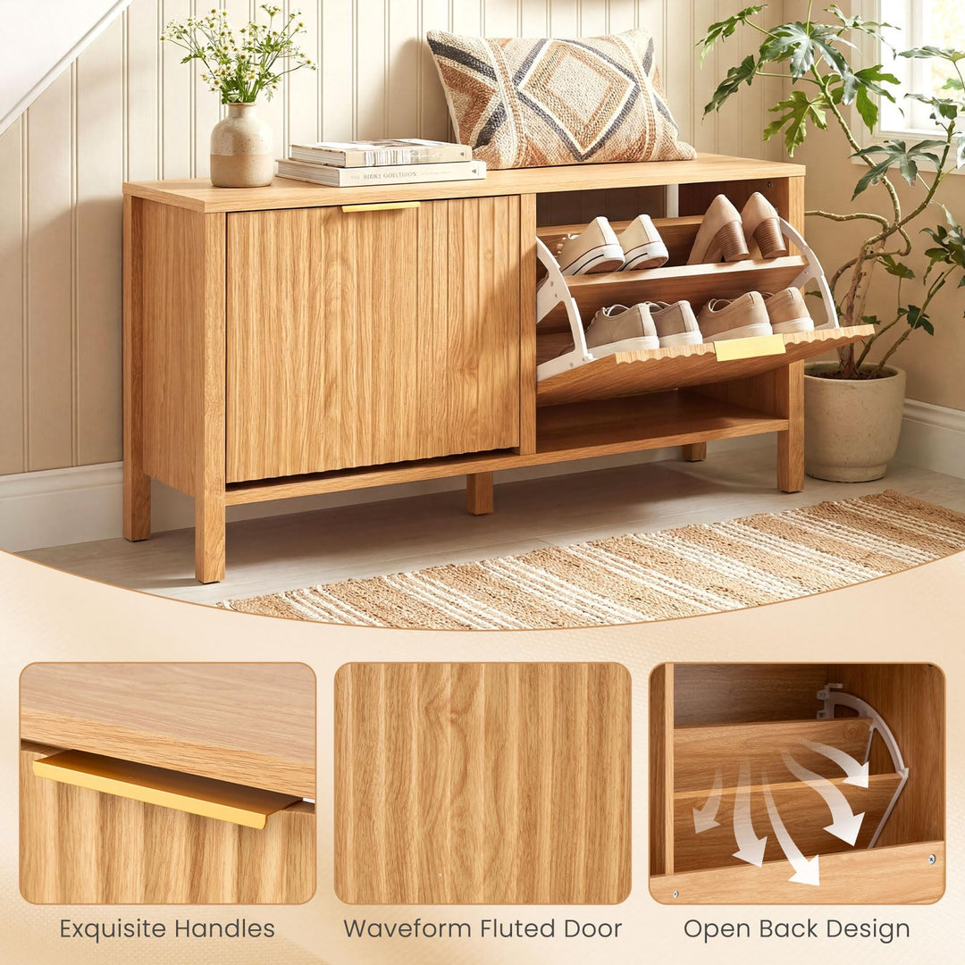 Giantex Shoe Storage Bench with 2 Flip Drawers for Entry Way