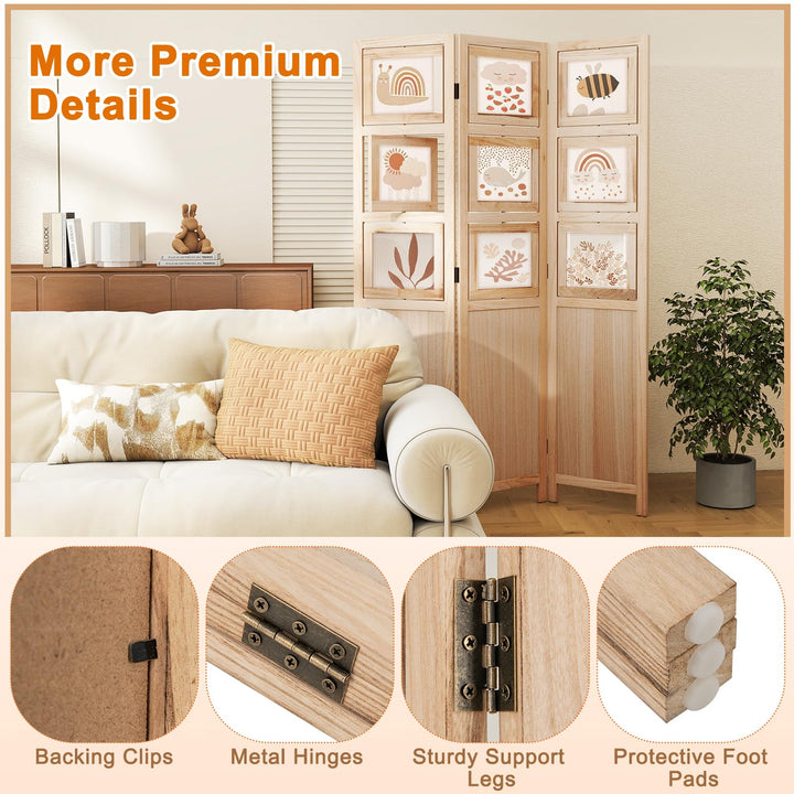 Giantex 3 Panel Room Divider with 9 Rotating Picture Frames